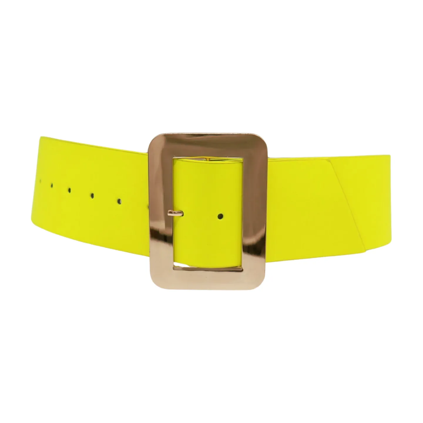 Women Neon Yellow Wide Belt Gold Square Buckle S M