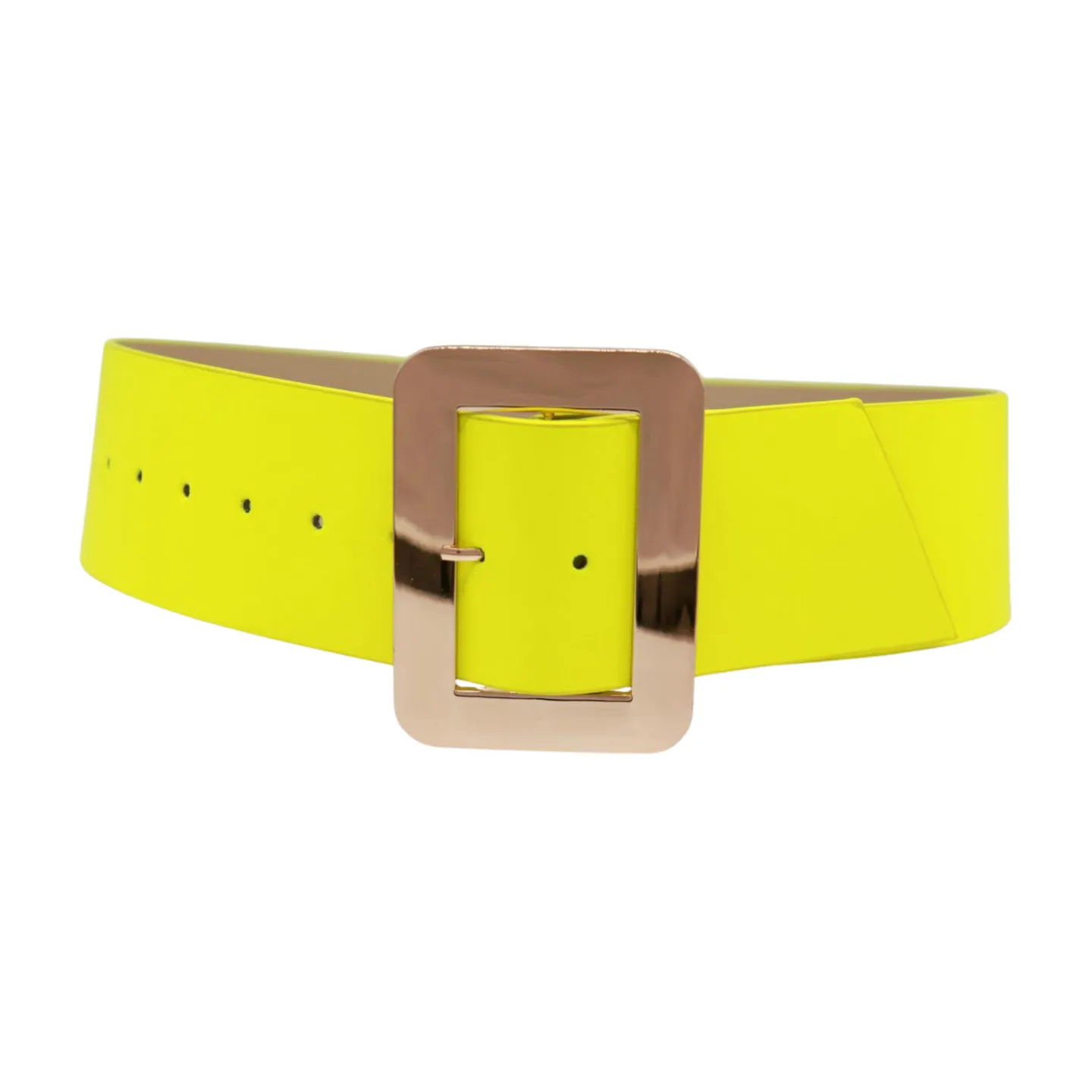 Women Neon Yellow Wide Belt Gold Square Buckle S M