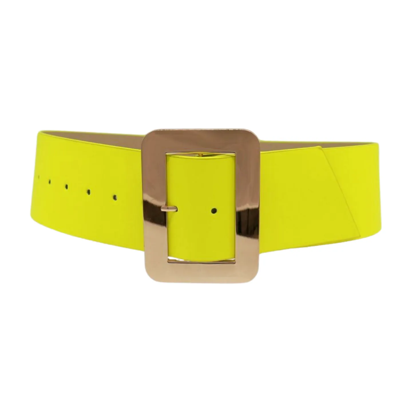 Women Neon Yellow Wide Belt Gold Square Buckle S M
