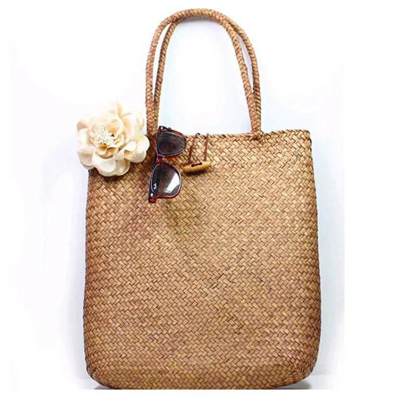 Women's Handmade Knitted Straw Beach Bag