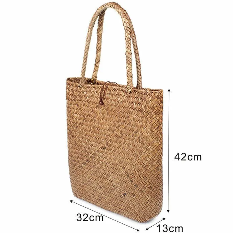 Women's Handmade Knitted Straw Beach Bag
