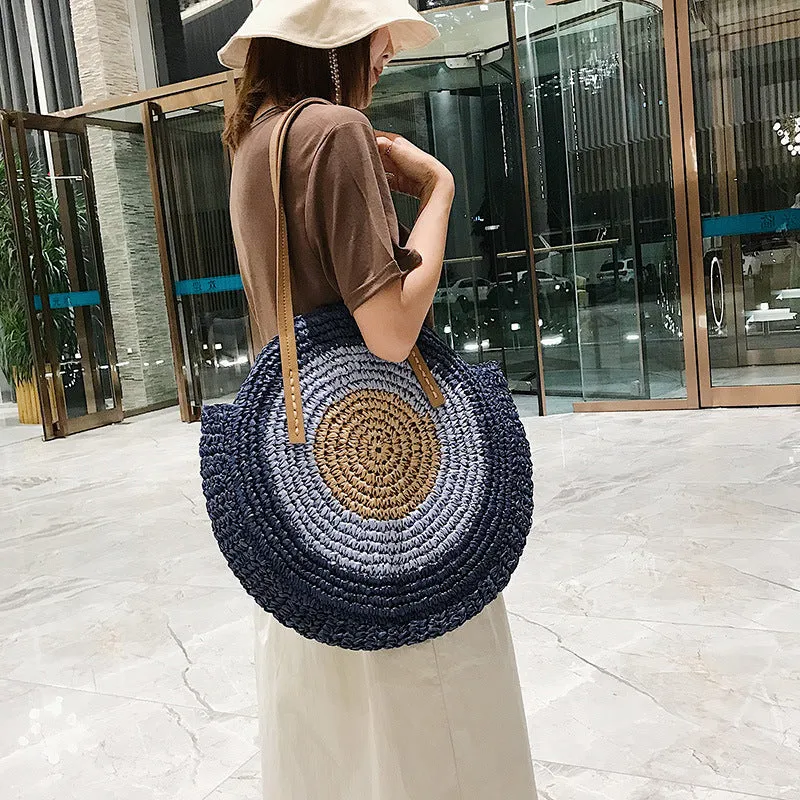 Woven Contrast Color Straw Bag Tide Fashion Large Capacity Wild Holiday Beach Bag Simple Shoulder Bag