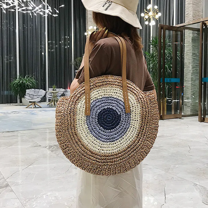 Woven Contrast Color Straw Bag Tide Fashion Large Capacity Wild Holiday Beach Bag Simple Shoulder Bag