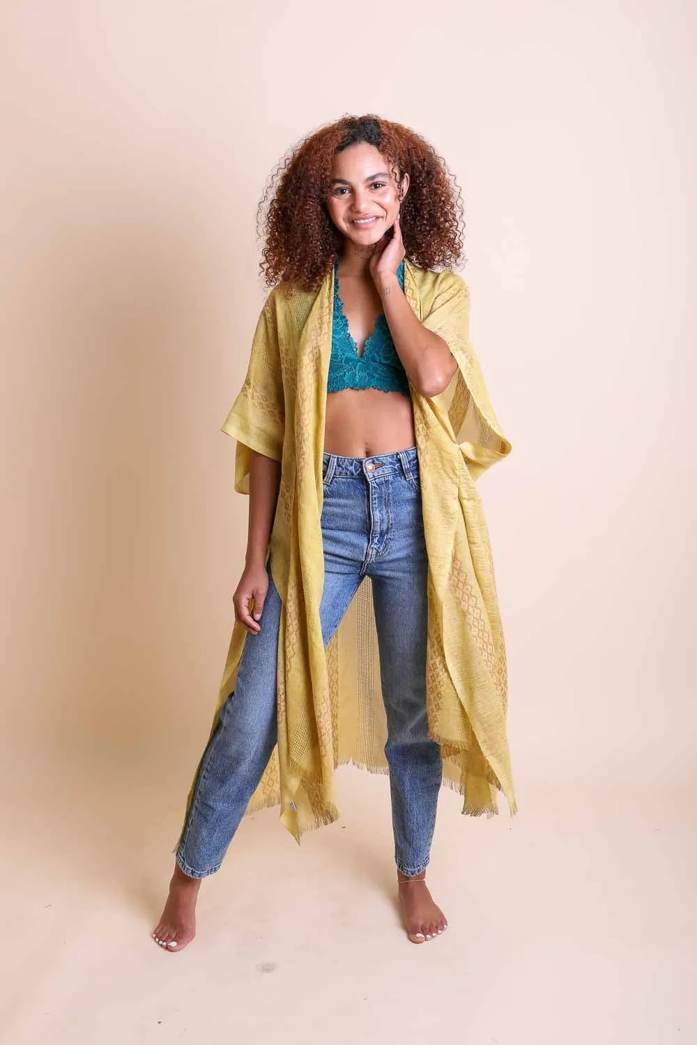Woven Long Line Tribal Kimono - 5 colors