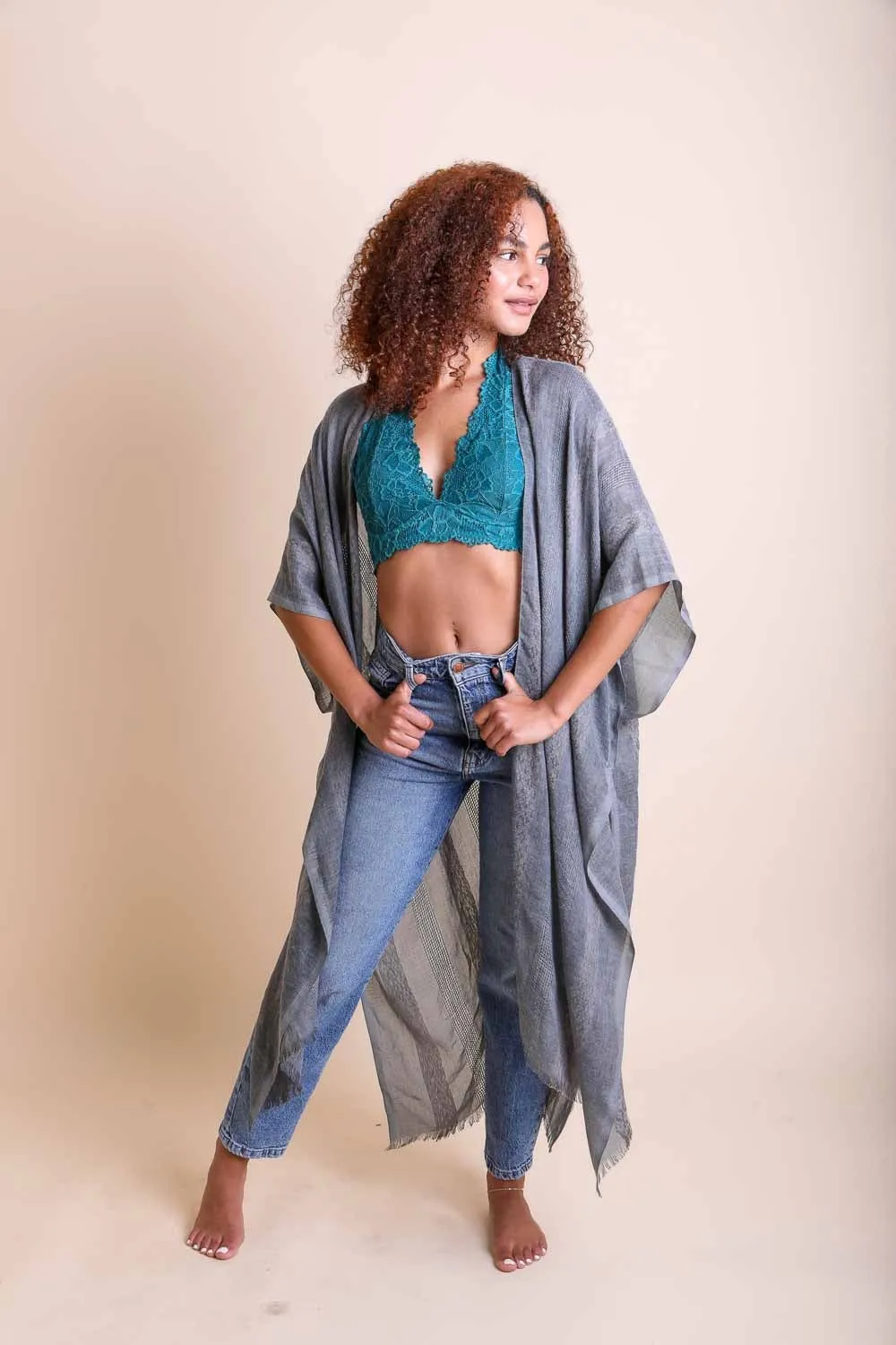 Woven Long Line Tribal Kimono - 5 colors