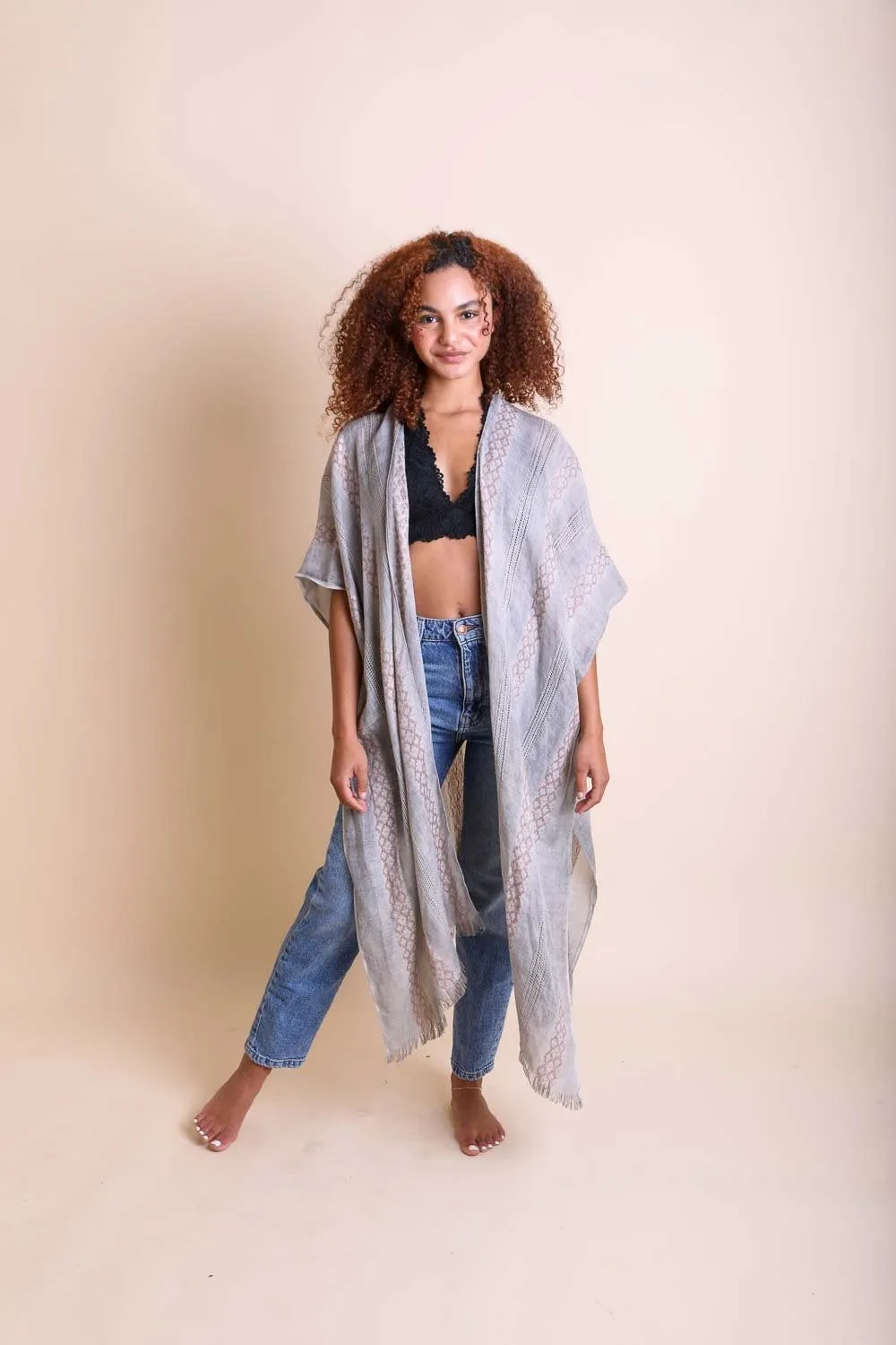 Woven Long Line Tribal Kimono - 5 colors