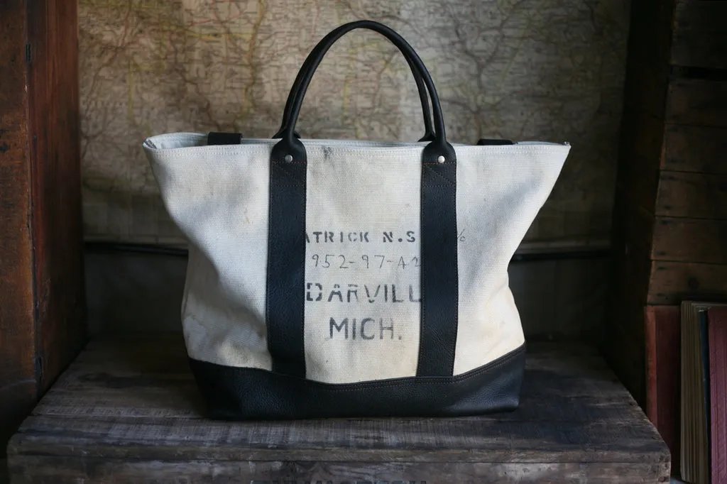 WWII era Canvas and Leather Carryall - SOLD