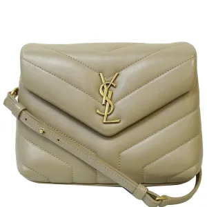 YVES SAINT LAURENT Matelasse Loulou Toy Calfskin Crossbody Bag Taupe