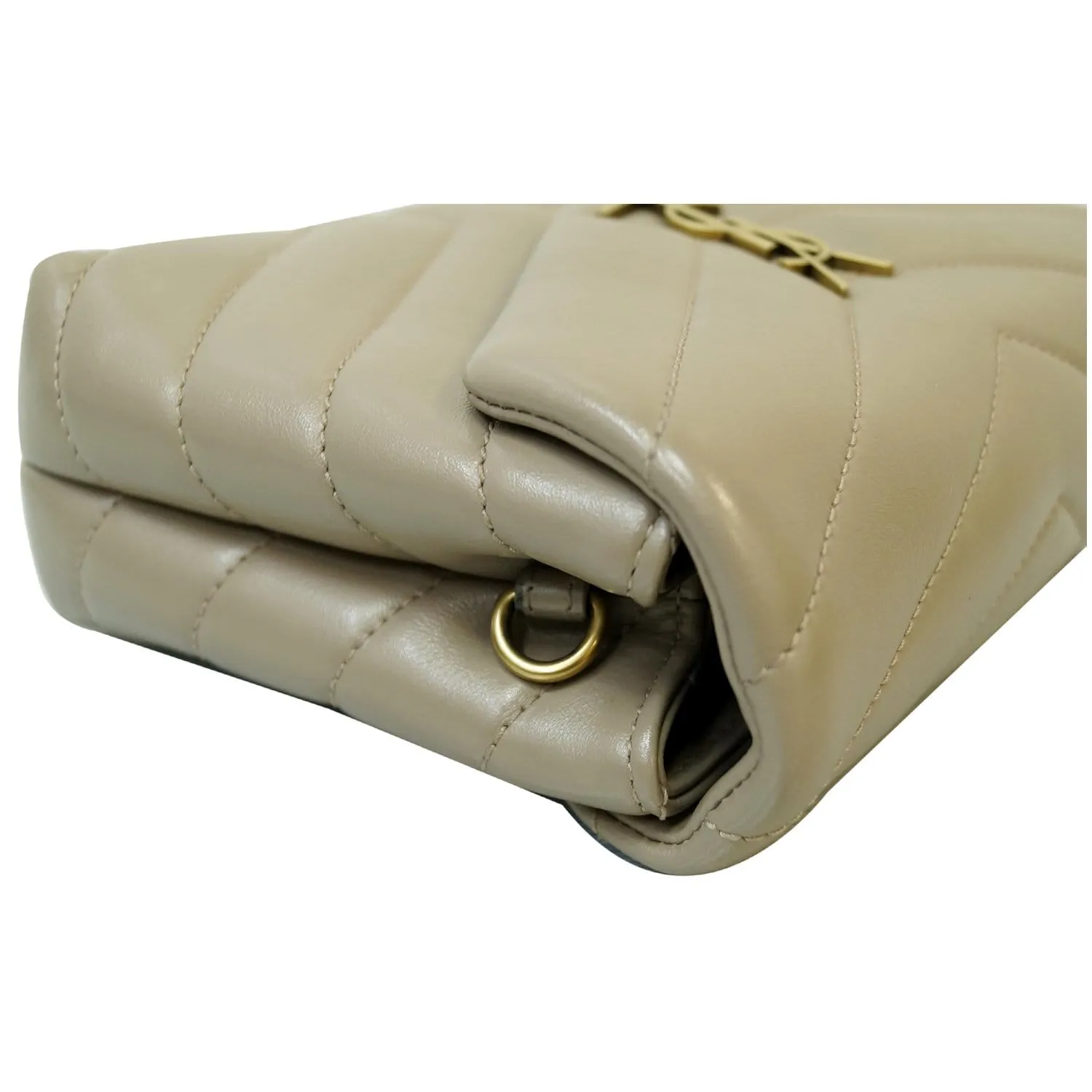 YVES SAINT LAURENT Matelasse Loulou Toy Calfskin Crossbody Bag Taupe