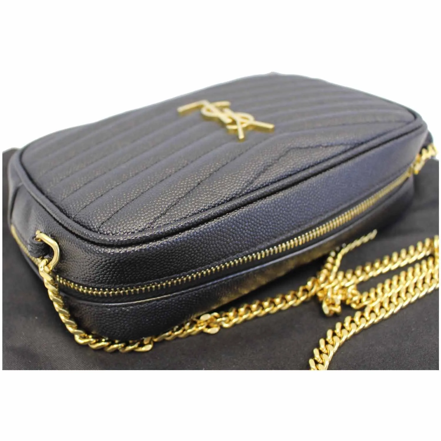 YVES SAINT LAURENT Mini Lou Grain De Poudre Camera Bag Black