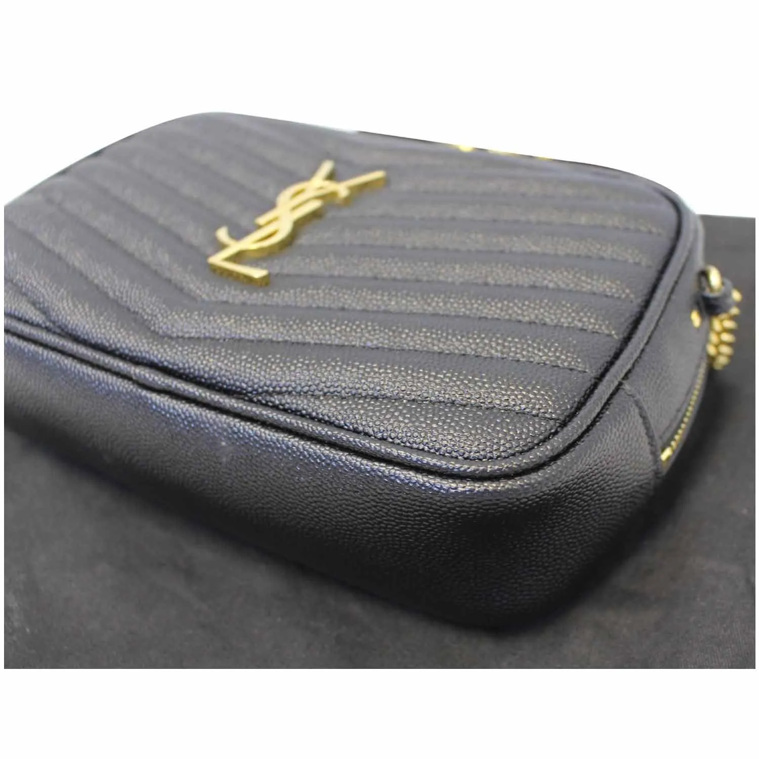 YVES SAINT LAURENT Mini Lou Grain De Poudre Camera Bag Black