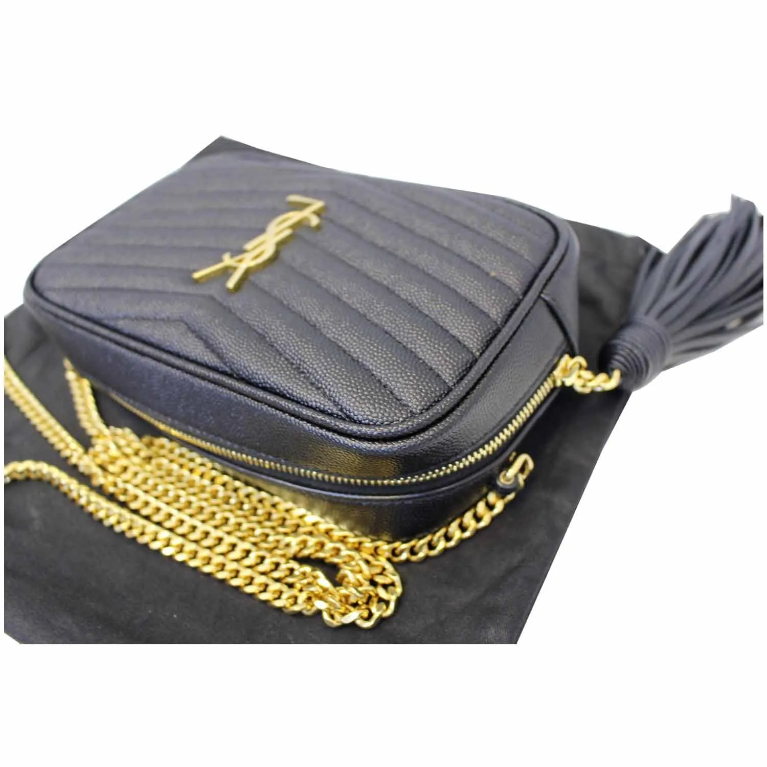 YVES SAINT LAURENT Mini Lou Grain De Poudre Camera Bag Black