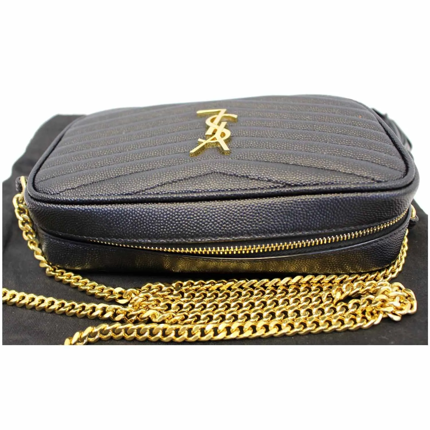 YVES SAINT LAURENT Mini Lou Grain De Poudre Camera Bag Black