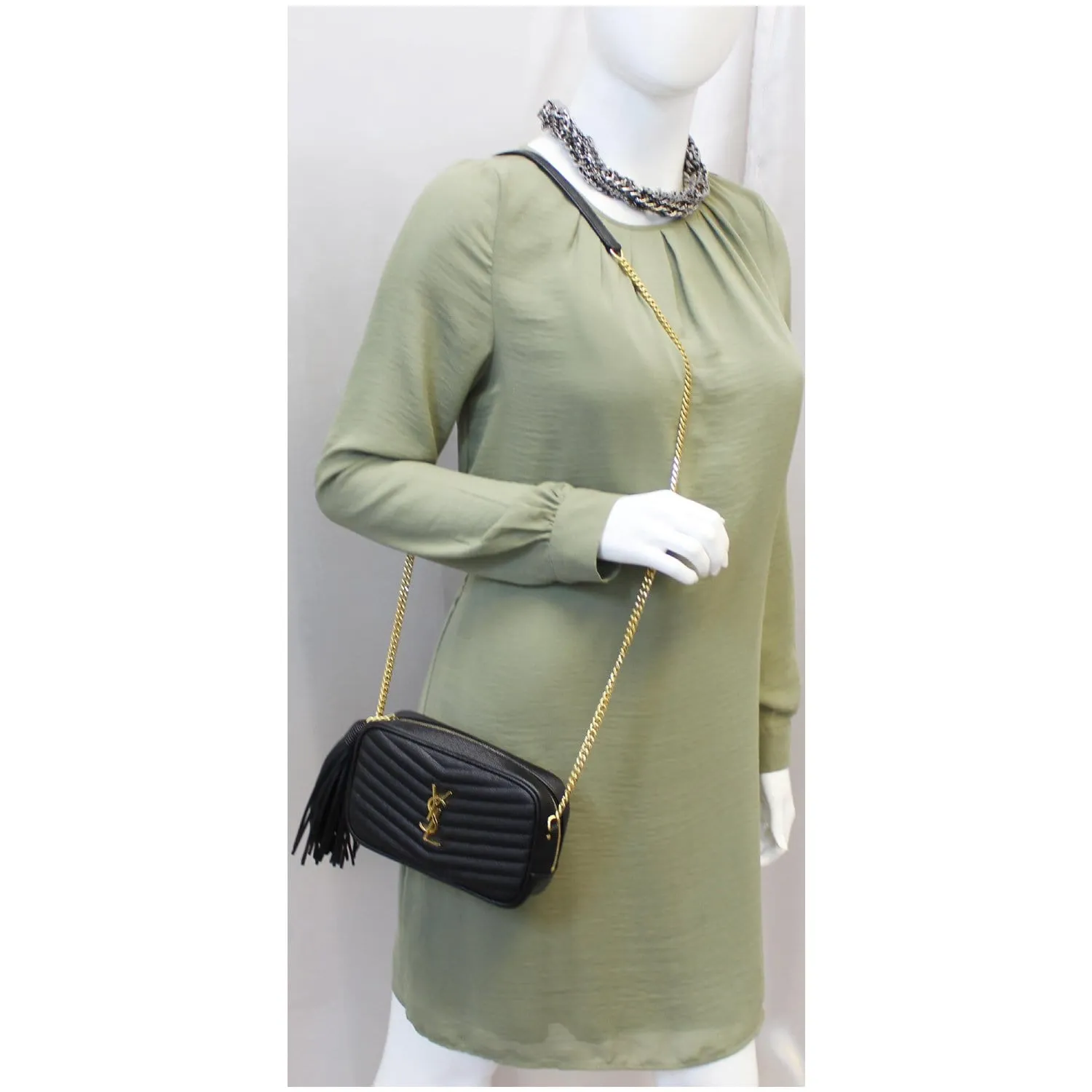 YVES SAINT LAURENT Mini Lou Grain De Poudre Camera Bag Black