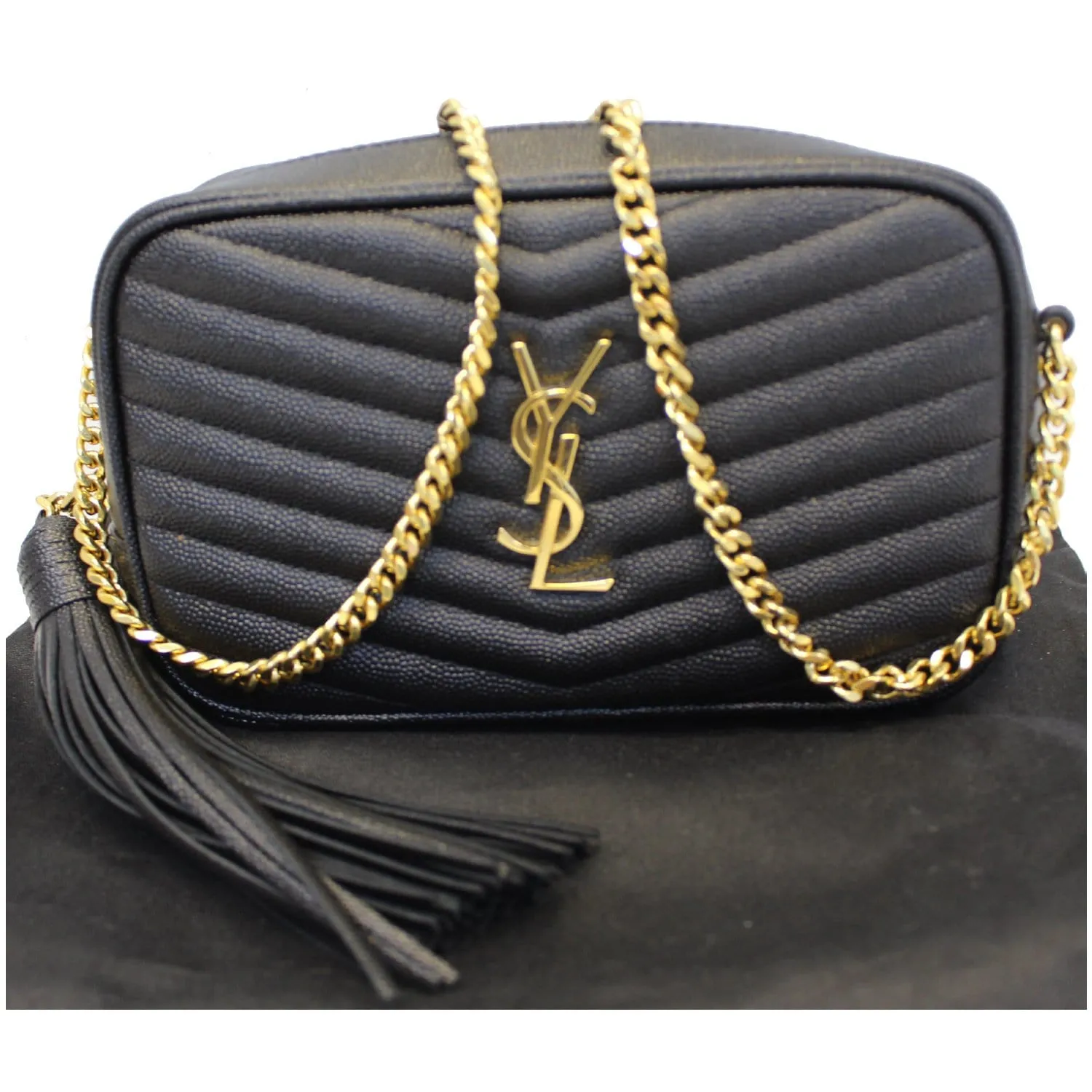 YVES SAINT LAURENT Mini Lou Grain De Poudre Camera Bag Black