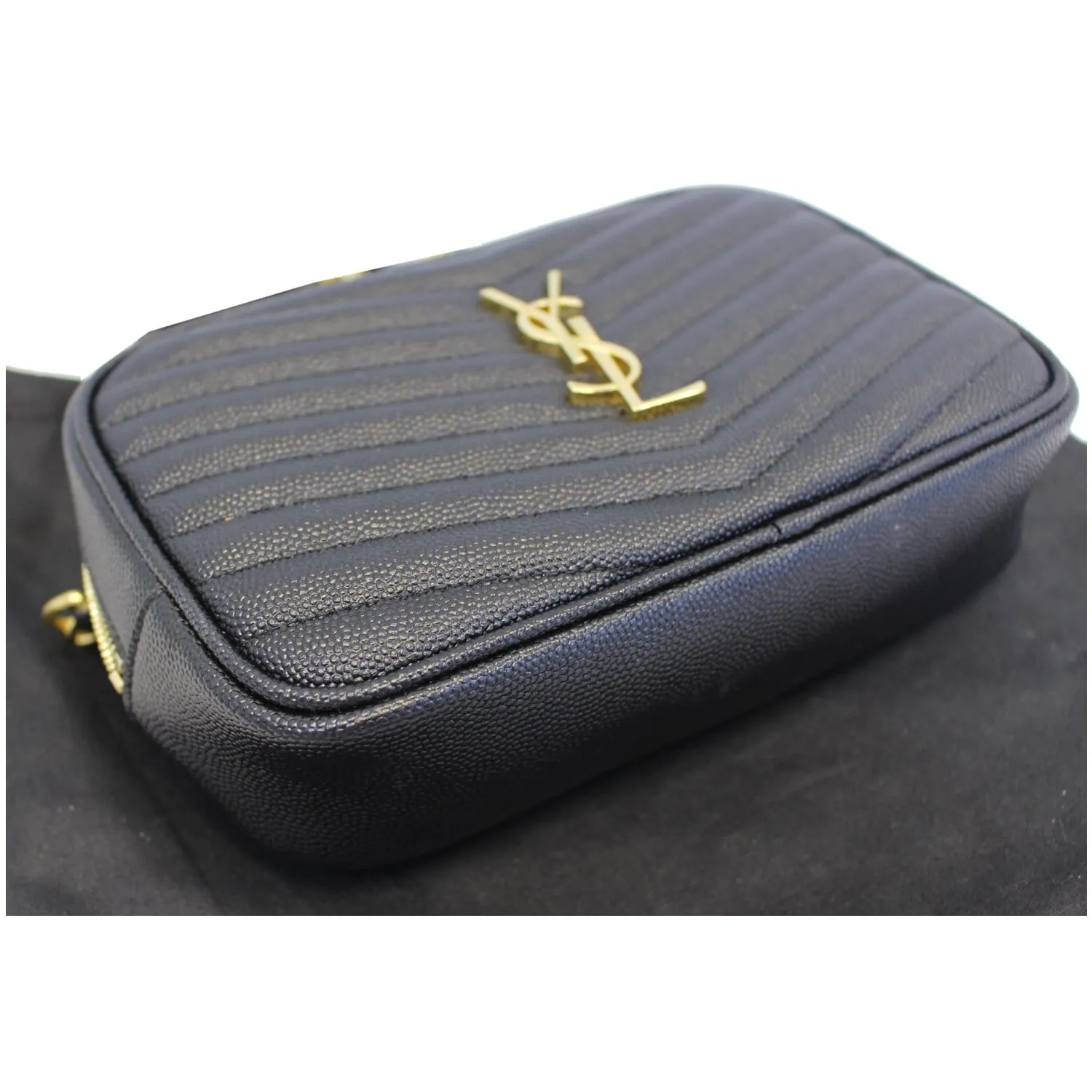YVES SAINT LAURENT Mini Lou Grain De Poudre Camera Bag Black
