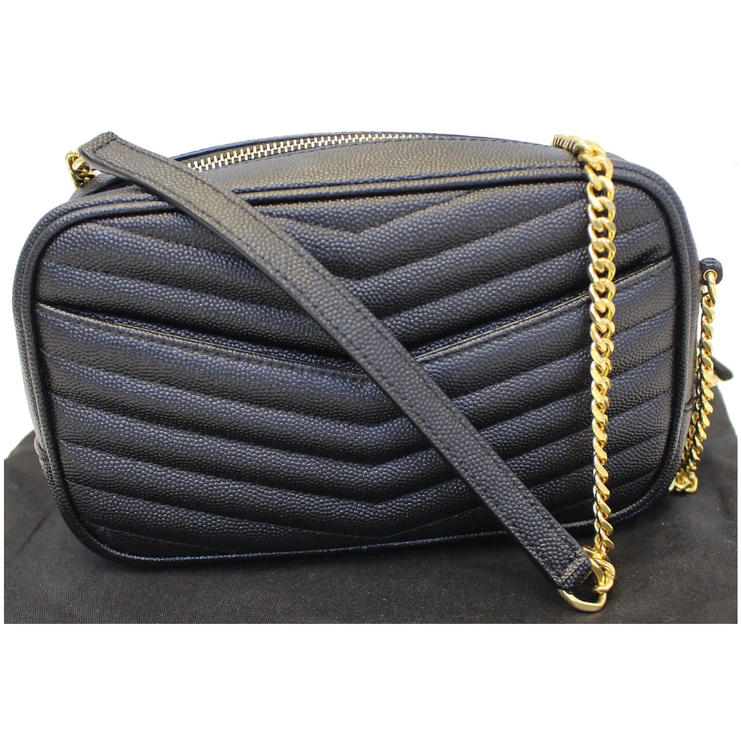 YVES SAINT LAURENT Mini Lou Grain De Poudre Camera Bag Black