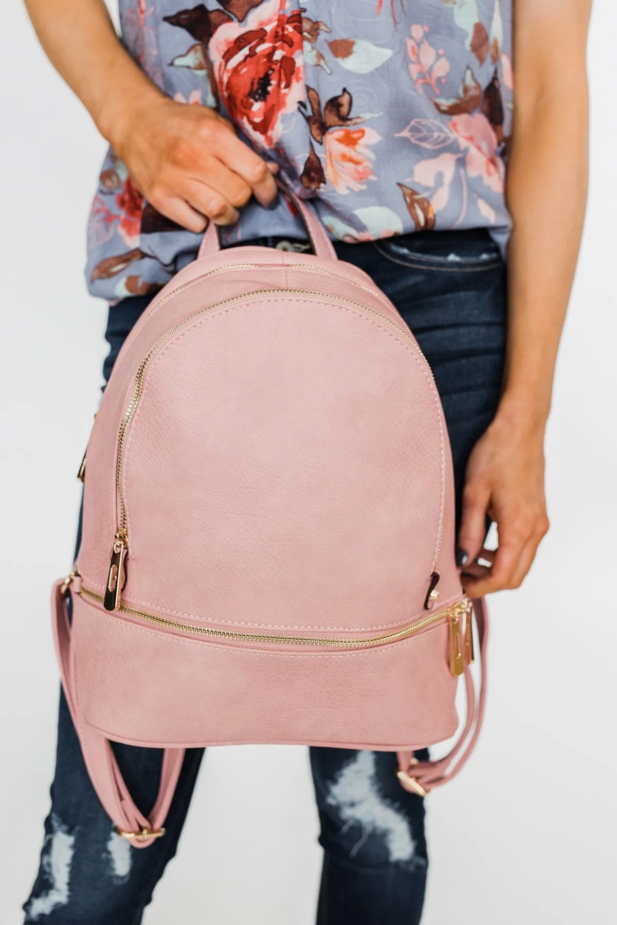 Zipper Detail Backpack- Pink