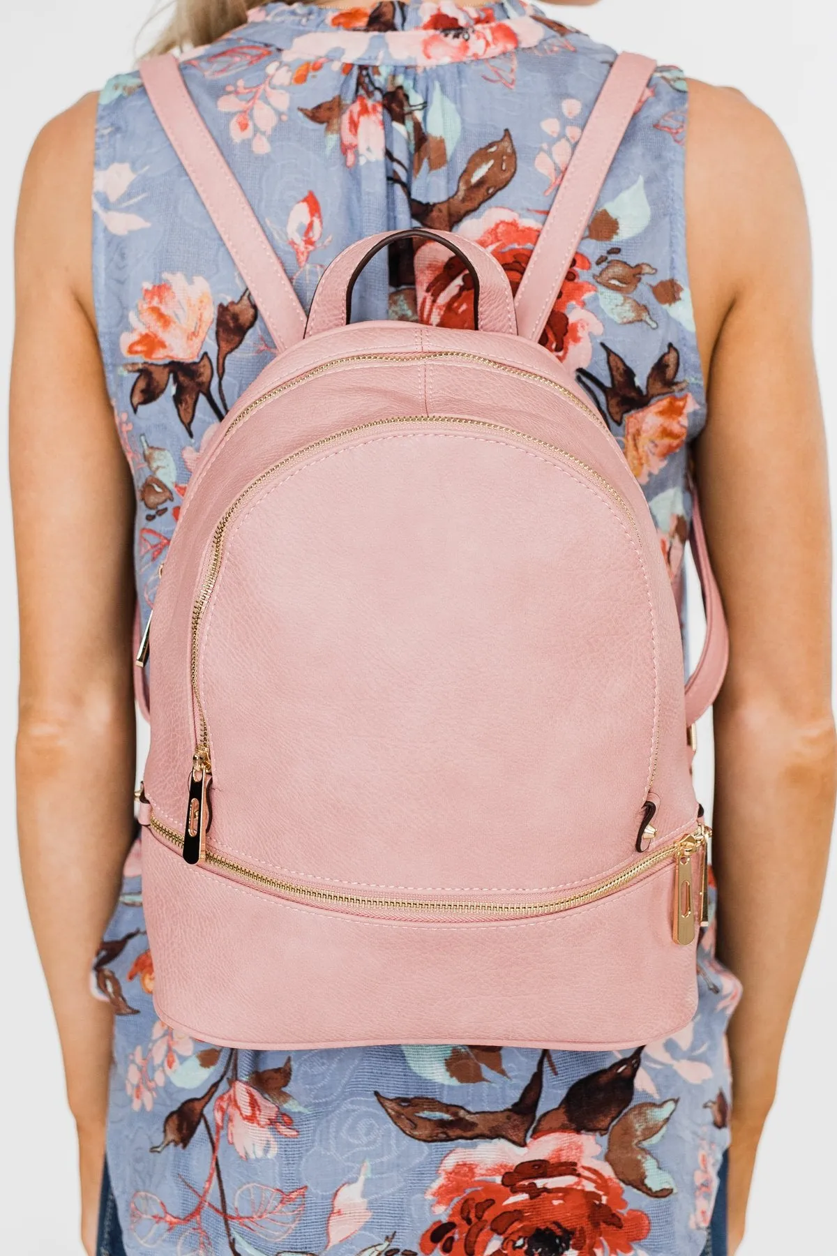 Zipper Detail Backpack- Pink
