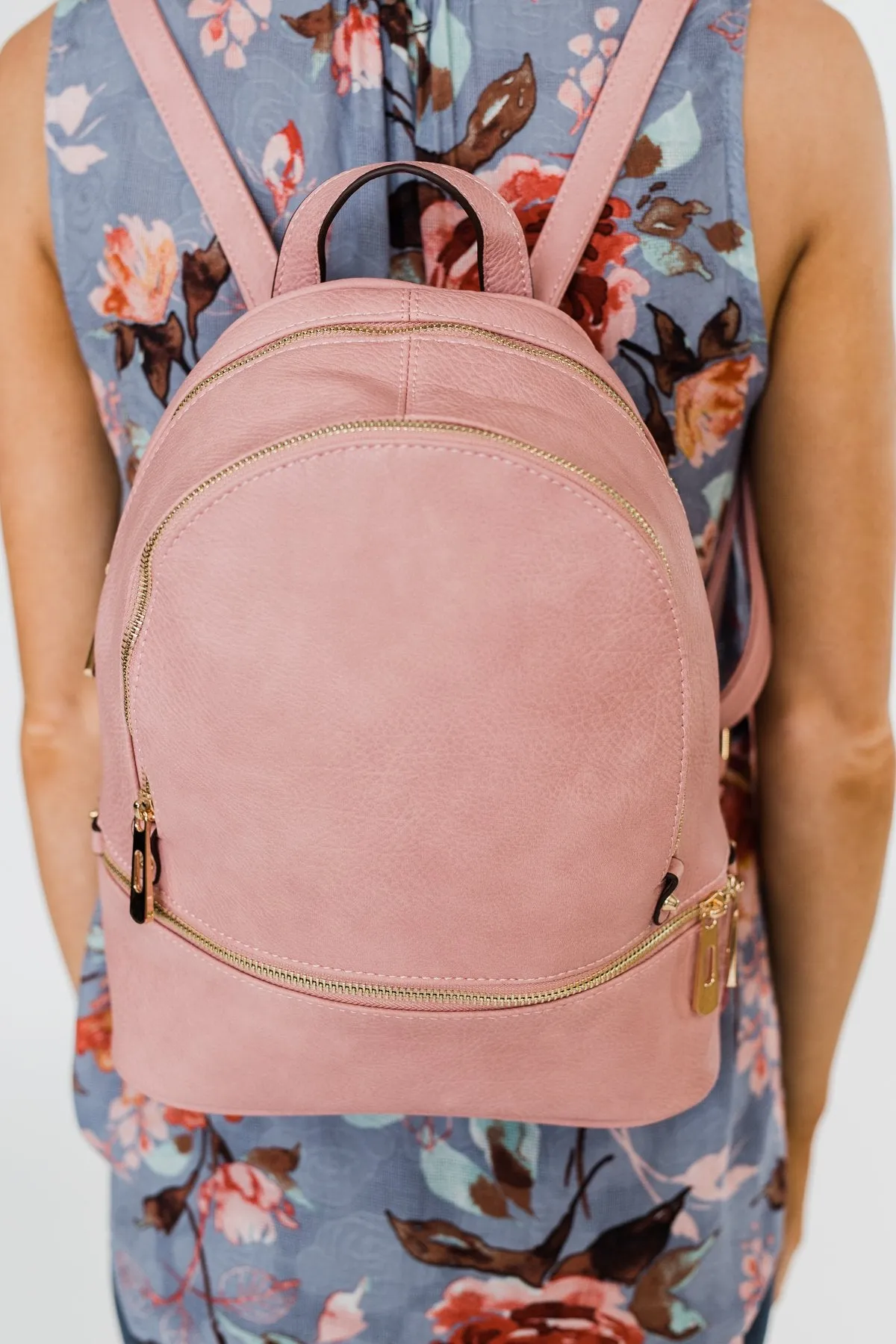 Zipper Detail Backpack- Pink