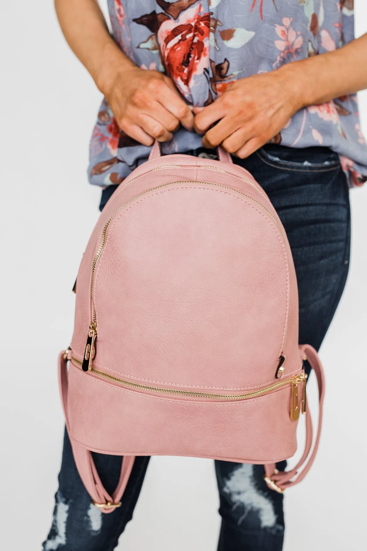 Zipper Detail Backpack- Pink