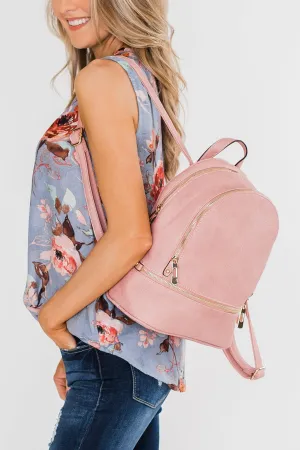 Zipper Detail Backpack- Pink